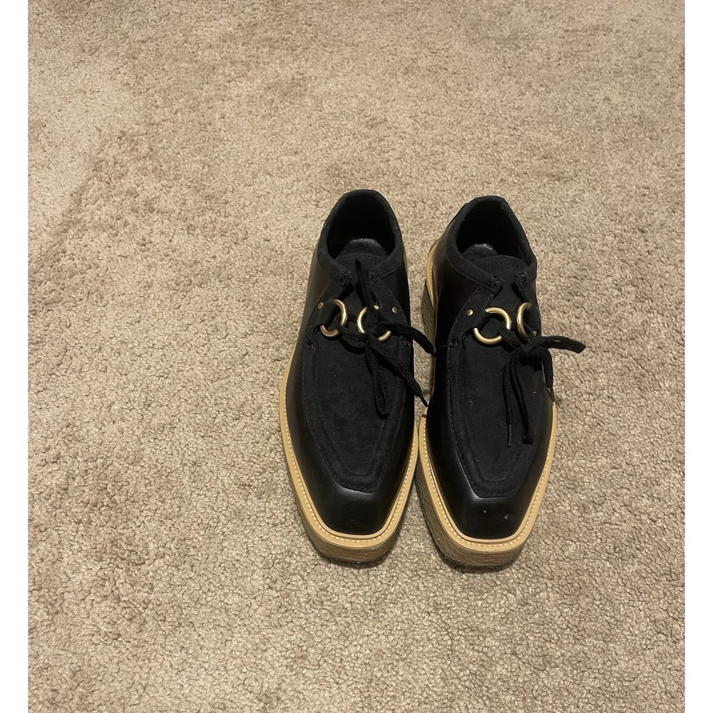 Stella McCartney Platform Black Suede & Leather Lace Up Loafers Size 35 1/2